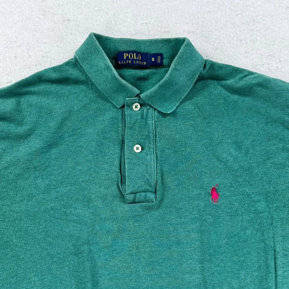 Polo Ralph Lauren Mens Green Cotton Pique Short Sleeve Polo Shirt Pink Pony S